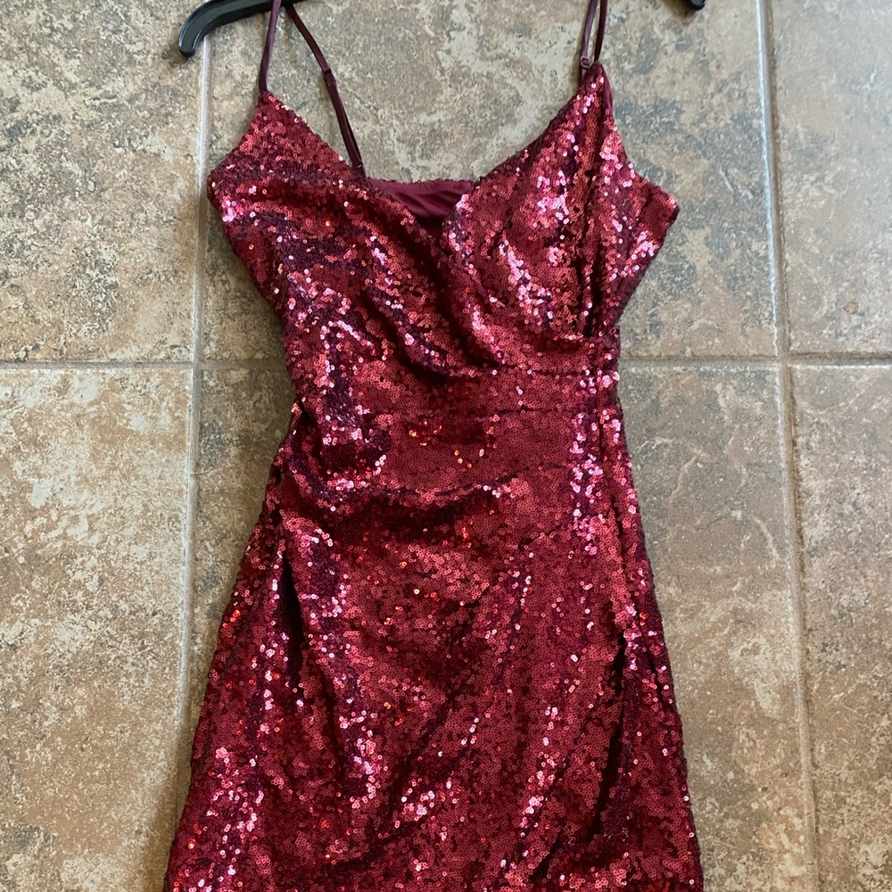 B. Smart Juniors Burgundy Sequined Asymetrical Hem